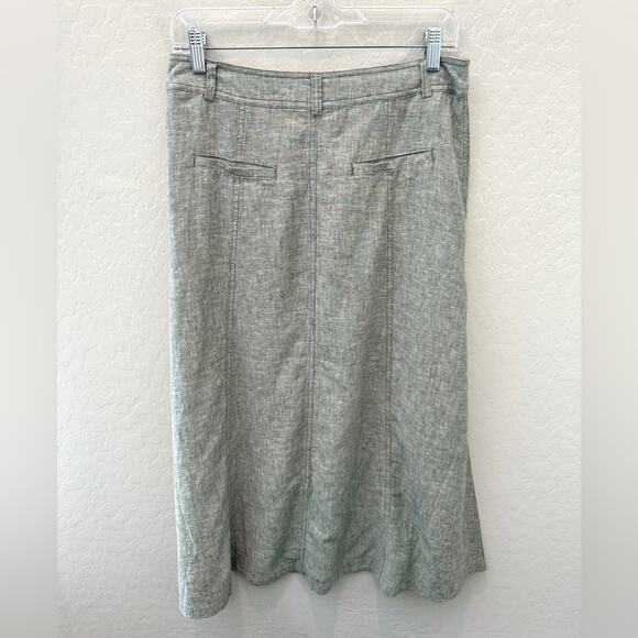 CHRISTOPHER & BANKS | Green Linen Blend Midi Skirt Pockets Casual | Size 4 - Picture 4 of 7